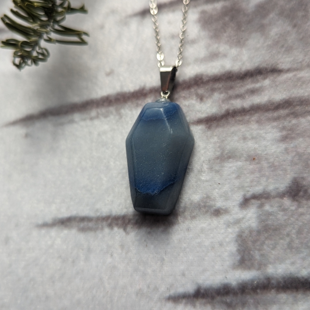 Blue Aventurine Coffin Stone Necklace with Stainless steel chain.